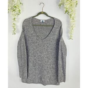 Old Navy Sweater XL Gray Marled V-Neck Knit Tunic Relaxed Minimalist Cozy Casual